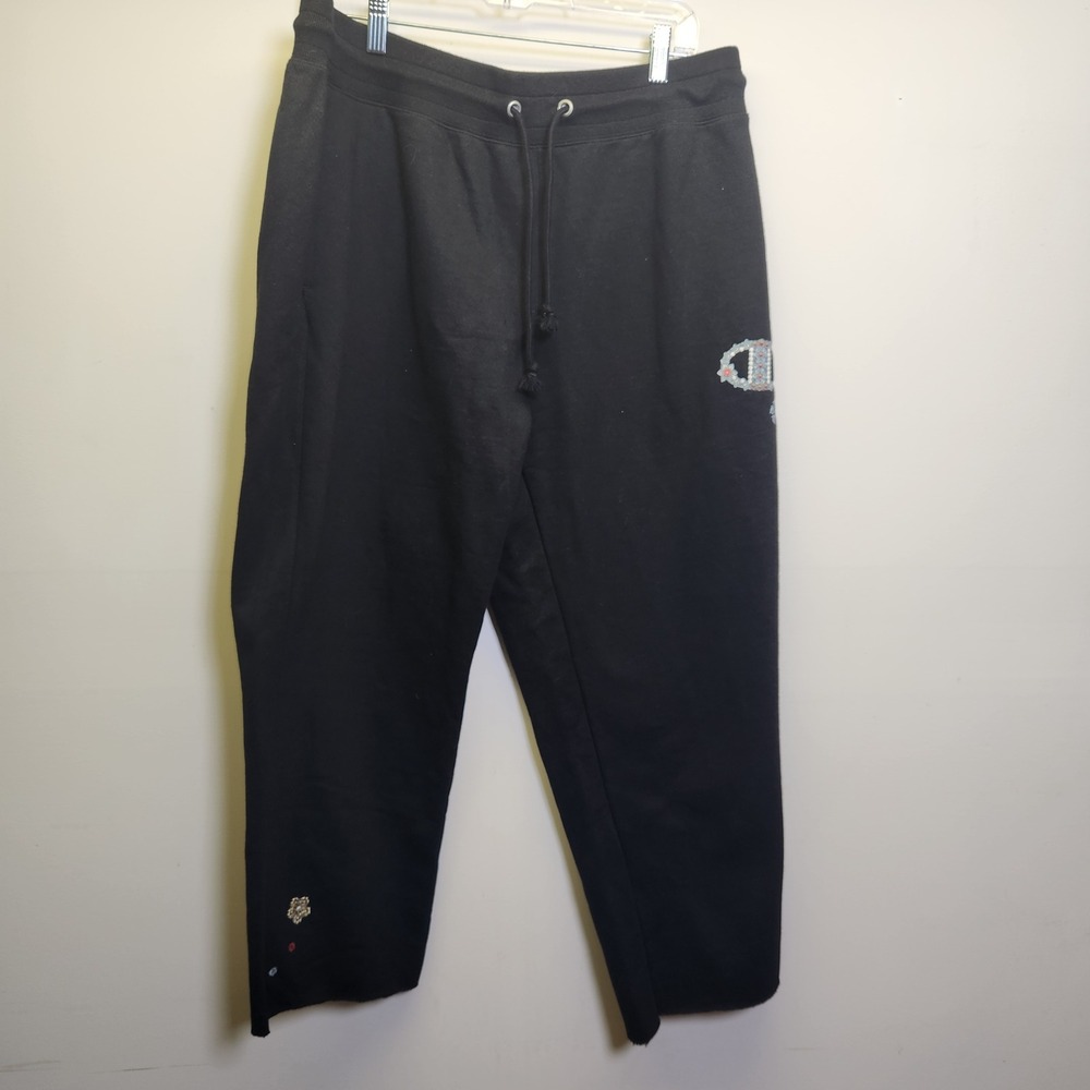 Champion Reverse Weave Black Fleece Sweatpants 2XL Cropped Drawstring Pull On
